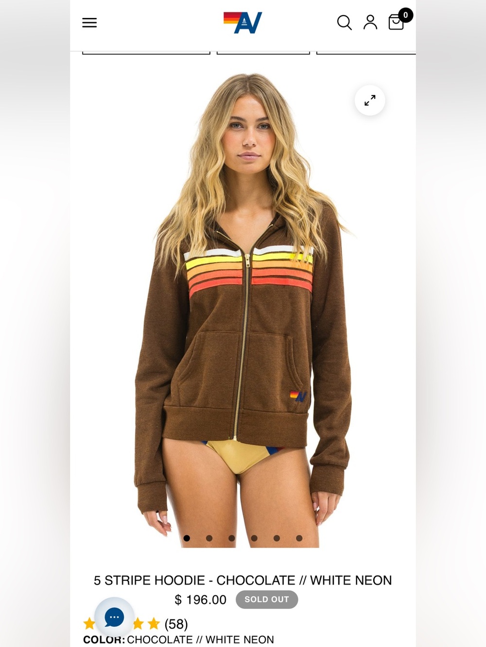 AVIATOR NATION 5 STRIPE HOODIE - CHOCOLATE // WHITE NEON Size M